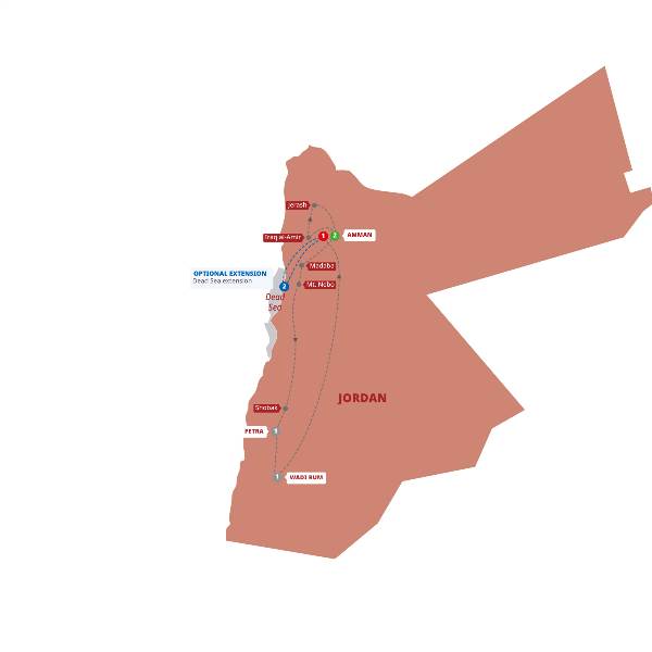 Map: Jordan Experience (Trafalgar Tours)