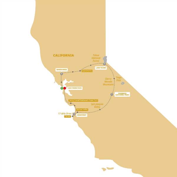 Map: Northern California (Trafalgar Tours)