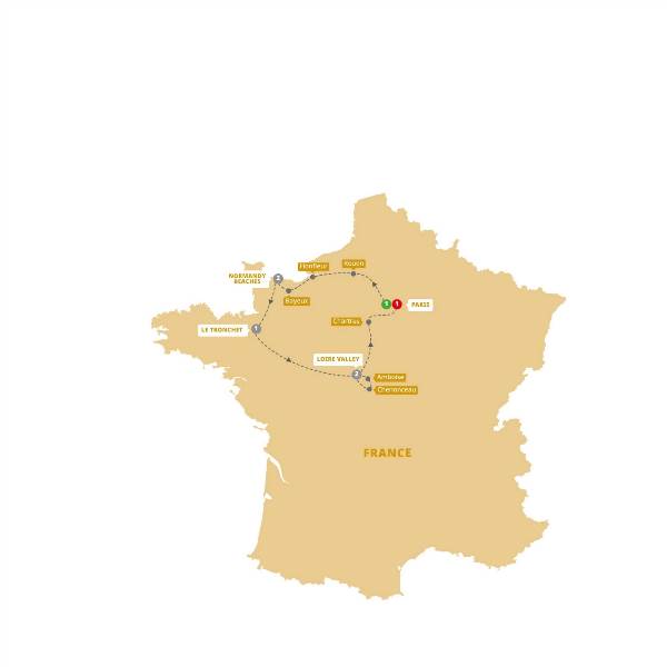 Map: The Treasures of France including Normandy (Trafalgar Tours)