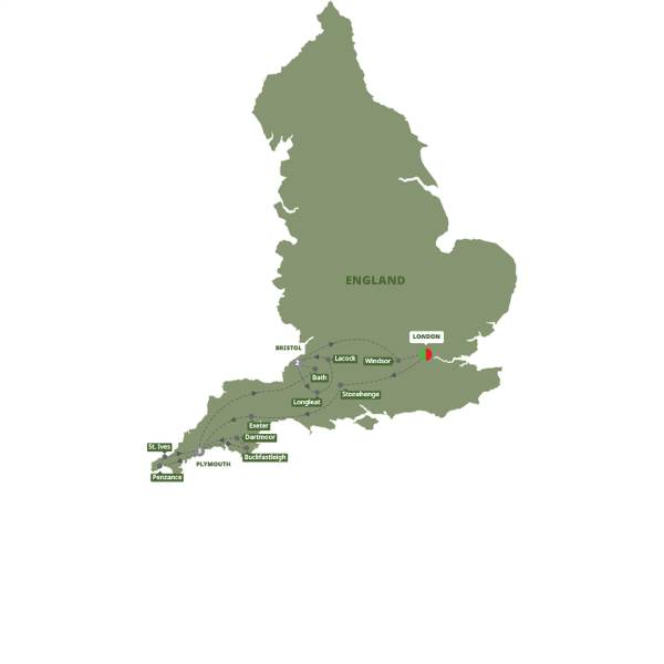 Map: Best of Devon and Cornwall (Trafalgar Tours)