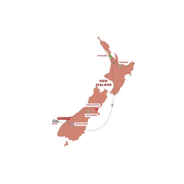 Map: Contrasts Of New Zealand (Trafalgar Tours)
